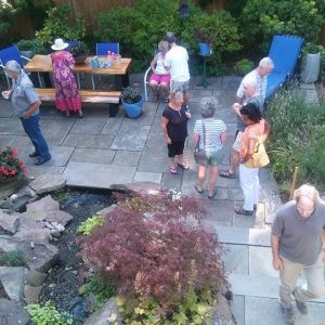 Open Garden scene with patio and pond